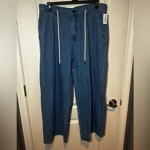 Old Navy High Rise Drapey Wide Leg Drawstring Jeans Size 14 Dark Wash